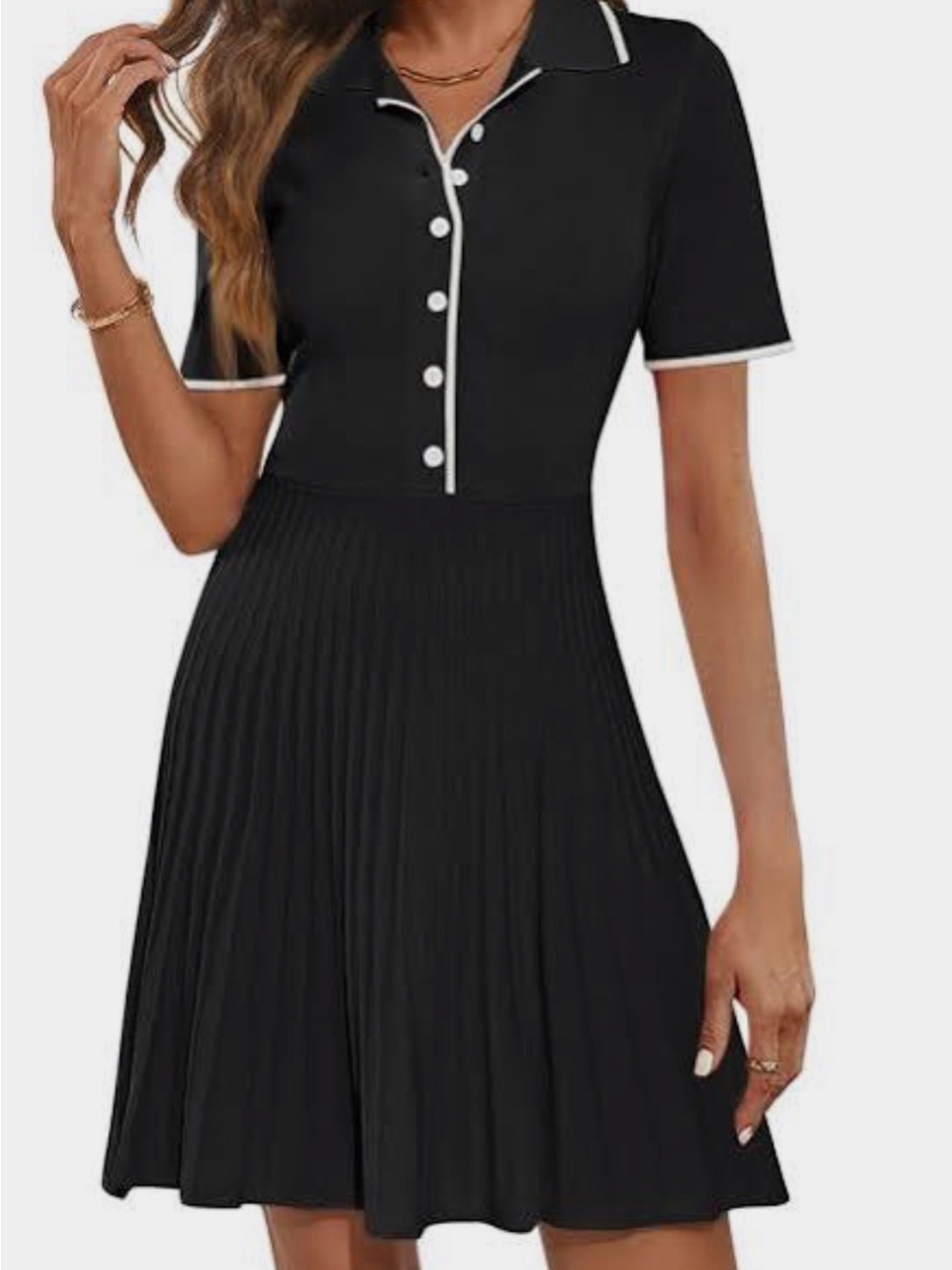 Black Polo Ribbed Midi Dress with White Trim
